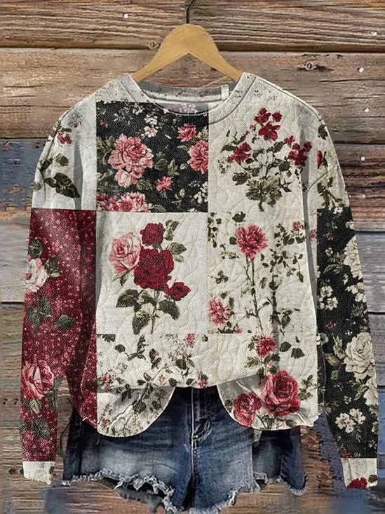 Women Floral Crew Neck Printing Casual Spring/Fall Long Sleeve Sweatshirt