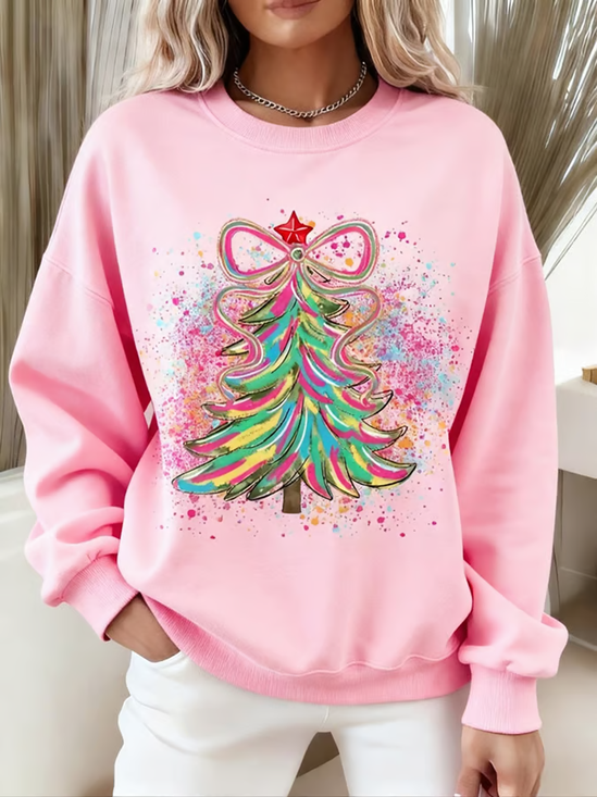 Women Christmas Crew Neck Printing Casual Spring/Fall Long Sleeve Sweatshirt