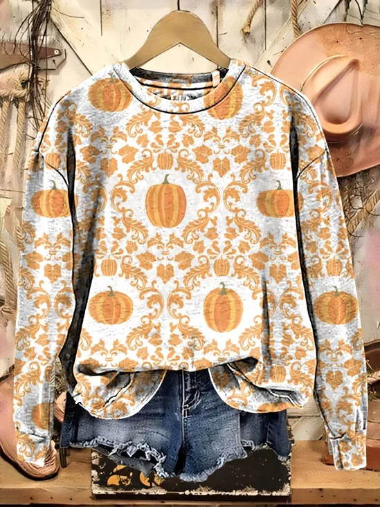 Women Floral Crew Neck Printing Casual Spring/Fall Long Sleeve Sweatshirt