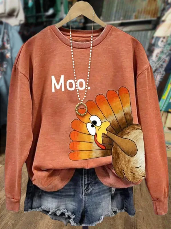 Women Turkey Crew Neck Printing Casual Spring/Fall Long Sleeve Sweatshirt