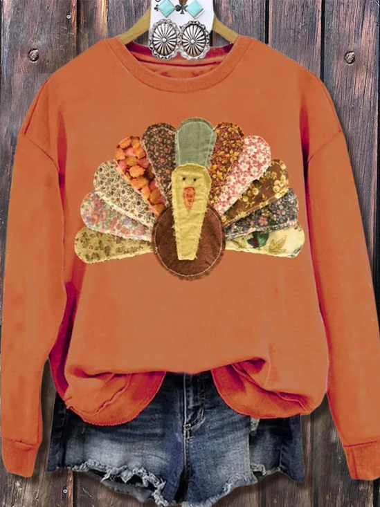 Women Turkey Crew Neck Printing Casual Spring/Fall Long Sleeve Sweatshirt
