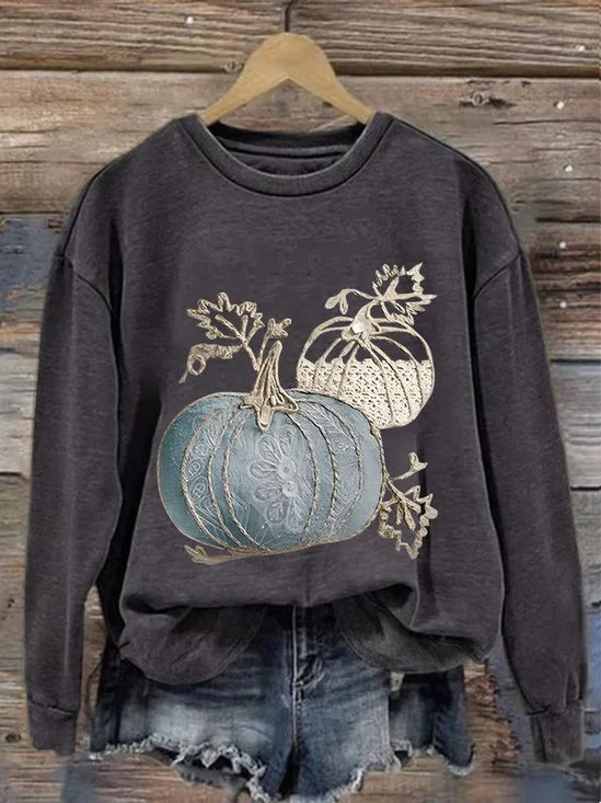 Women Halloween (pumpkin) Crew Neck Printing Casual Spring/Fall Long Sleeve Sweatshirt
