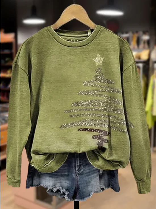 Women Christmas Crew Neck Printing Casual Spring/Fall Long Sleeve Sweatshirt