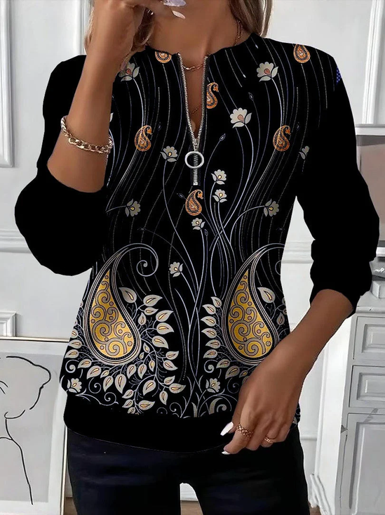 Women Floral Crew Neck Printing Casual Spring/Fall Long Sleeve Sweatshirt