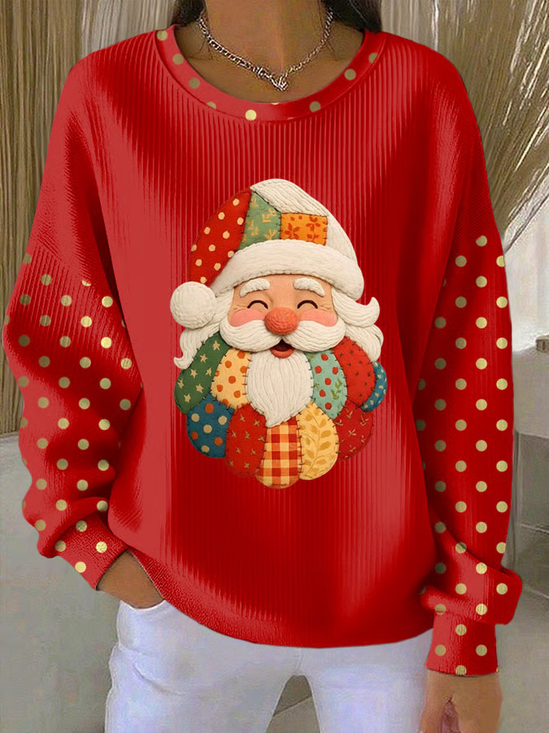 Women Santa Claus Crew Neck Printing Casual Spring/Fall Long Sleeve Sweatshirt