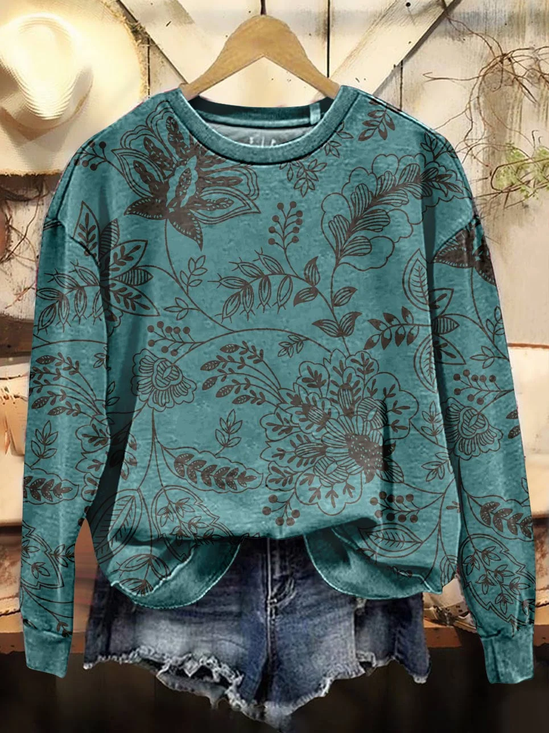 Women Floral Crew Neck Printing Casual Spring/Fall Long Sleeve Sweatshirt