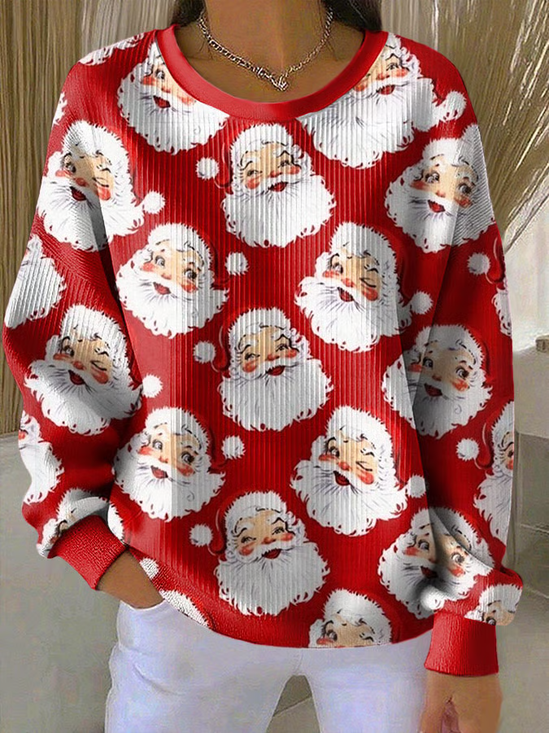 Women Santa Claus Crew Neck Printing Casual Spring/Fall Long Sleeve Sweatshirt