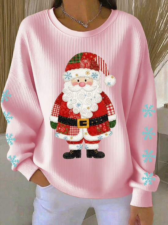 Women Santa Claus Crew Neck Printing Casual Spring/Fall Long Sleeve Sweatshirt