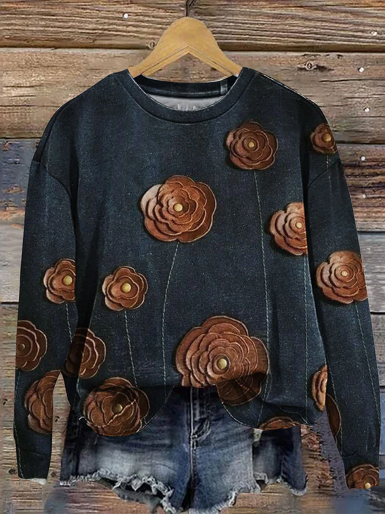 Women Floral Crew Neck Printing Casual Spring/Fall Long Sleeve Sweatshirt