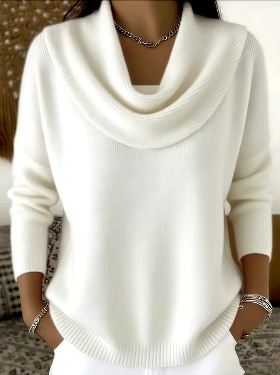 Women Plain Spring/Fall Casual Long Sleeve Crew Neck Cotton Sweater