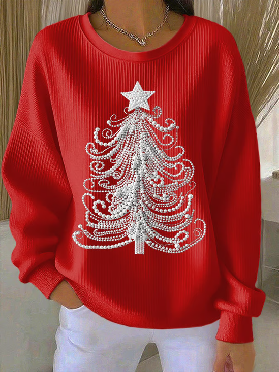 Women Christmas Crew Neck Printing Casual Spring/Fall Long Sleeve Sweatshirt