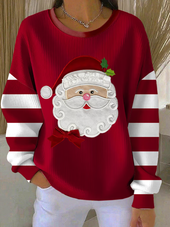 Women Striped Crew Neck Printing Casual Spring/Fall Long Sleeve Sweatshirt