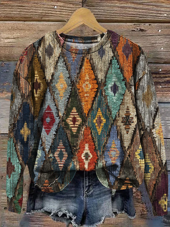 Women Abstract Crew Neck Printing Casual Spring/Fall Long Sleeve Sweatshirt