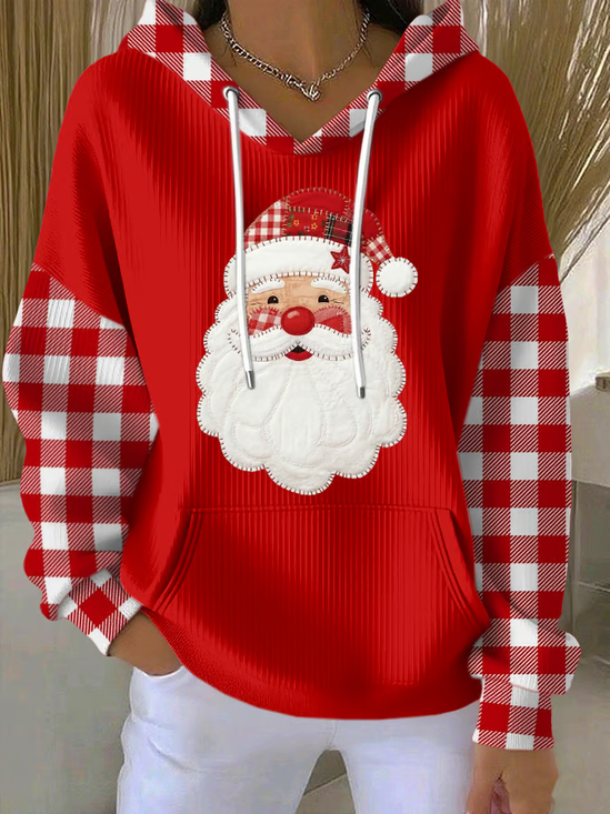 Women Plaid Spring/Fall Printing Long Sleeve Casual Holiday Hoodie