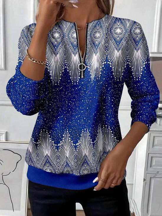 Women Abstract Crew Neck Printing Casual Spring/Fall Long Sleeve Sweatshirt