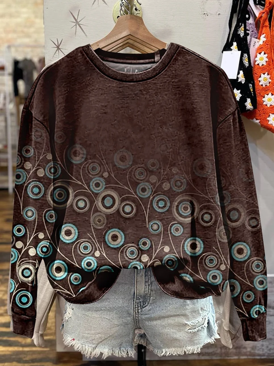 Women Abstract Crew Neck Printing Casual Spring/Fall Long Sleeve Sweatshirt