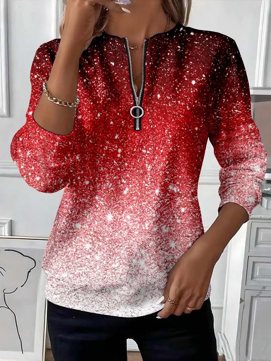 Women Christmas Crew Neck Printing Casual Spring/Fall Long Sleeve Sweatshirt