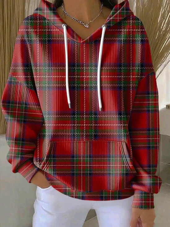 Women Plaid Spring/Fall Printing Long Sleeve Casual Holiday Hoodie