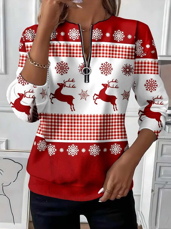 Women Christmas Crew Neck Printing Casual Spring/Fall Long Sleeve Sweatshirt