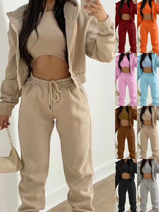 Women Plain Split Joint Matching Outfit Commuting Long Sleeve Casual Spring/Fall Multi-Piece Set Matching Set