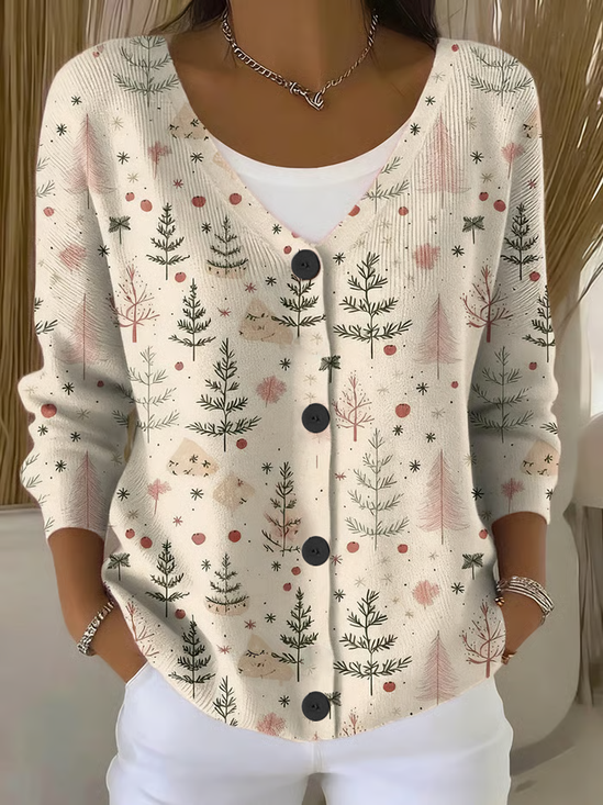 Women Christmas Long Sleeve V Neck Casual Spring/Fall Cardigan Outerwear