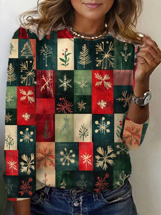 Women Christmas Long Sleeve Tee T-shirt Crew Neck Printing Casual Spring/Fall Graphic Tee Top