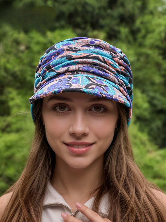 Plush New Ethnic Style Floral Hat Women's Korean Style Soft Brim Cap Spring Autumn Winter Cloth Hat Baseball Cap