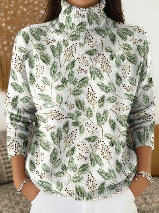 Women Floral Vintage Long Sleeve Turtleneck Winter Sweater