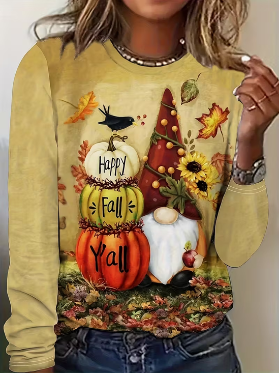 Women Maple Leaf Long Sleeve Tee T-shirt Crew Neck Printing Casual Spring/Fall Graphic Tee Top