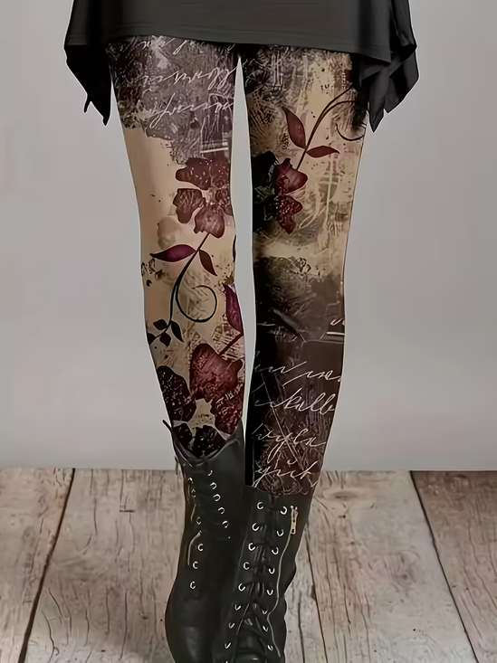 Women Floral Casual All Season Printing Long Leggings