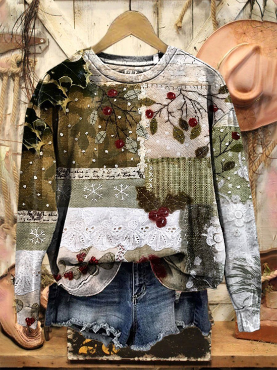 Women Christmas Crew Neck Printing Casual Spring/Fall Long Sleeve Sweatshirt