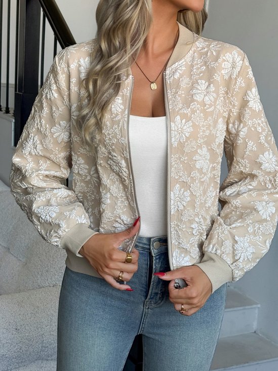 Women Spring/Fall Outerwear Vintage Printing Floral Long Sleeve Stand Collar Jacket