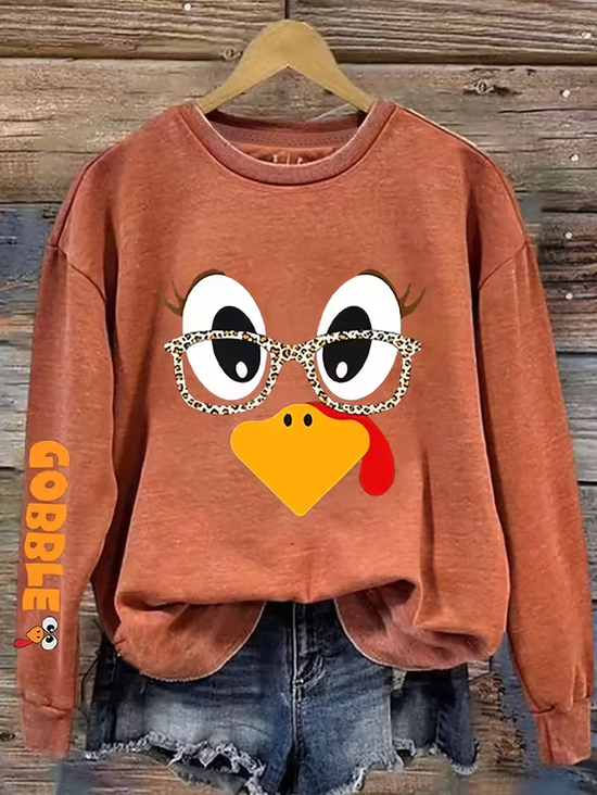 Women Thanksgiving Turkey Casual Crew Neck Long Sleeve Spring/Fall Sweatshirts