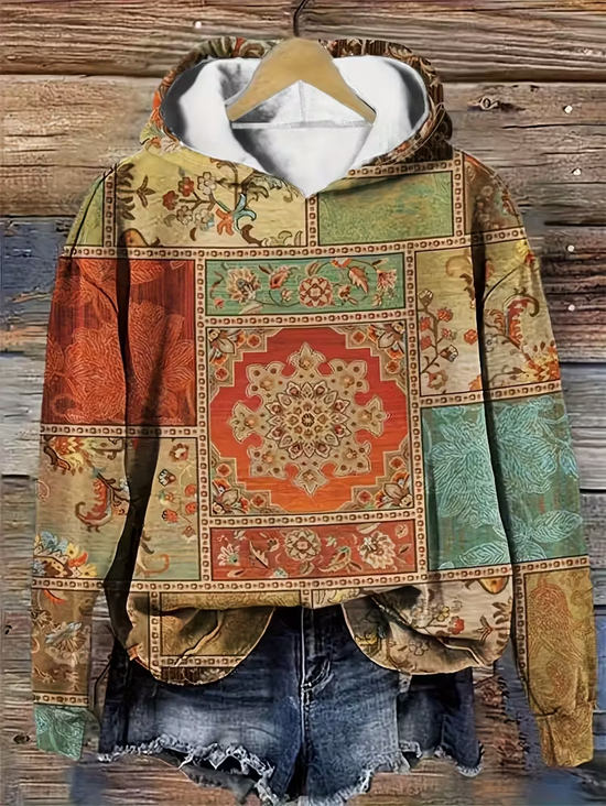 Women Ethnic Spring/Fall Printing Long Sleeve Casual Daily Hoodie