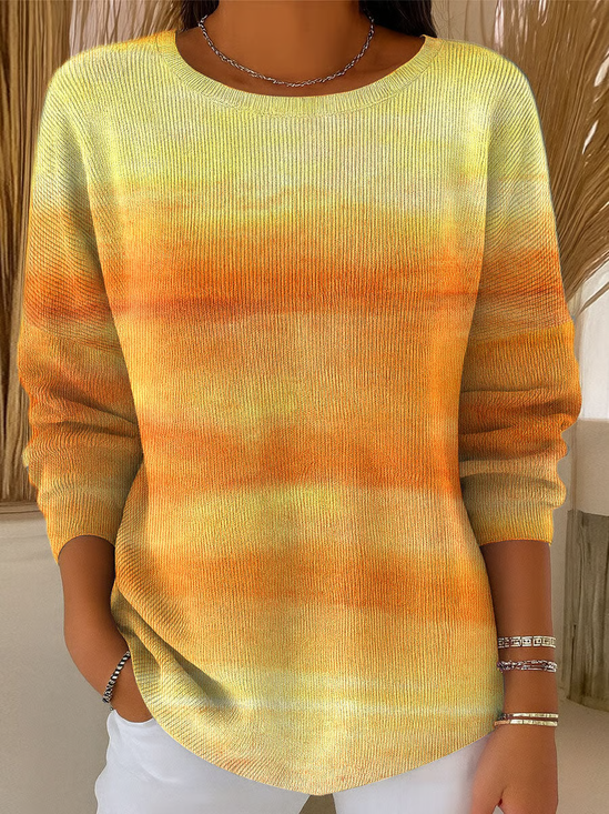 Women Abstract Printing Spring/Fall Casual Long Sleeve Crew Neck Sweater