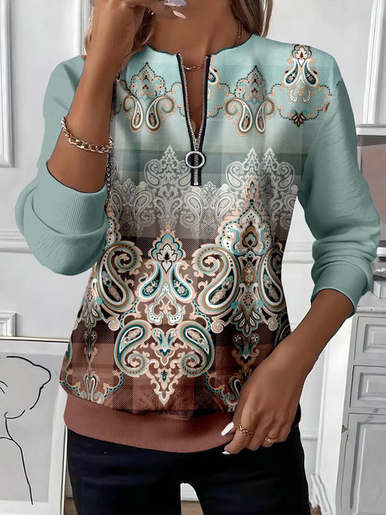 Women Floral Crew Neck Printing Casual Spring/Fall Long Sleeve Sweatshirt