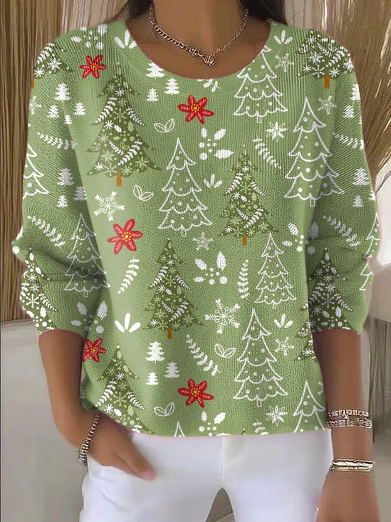 Women Christmas Printing Spring/Fall Casual Long Sleeve Crew Neck Sweater