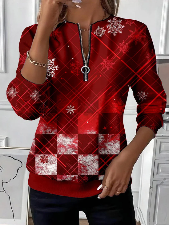 Women Christmas Crew Neck Printing Casual Spring/Fall Long Sleeve Sweatshirt