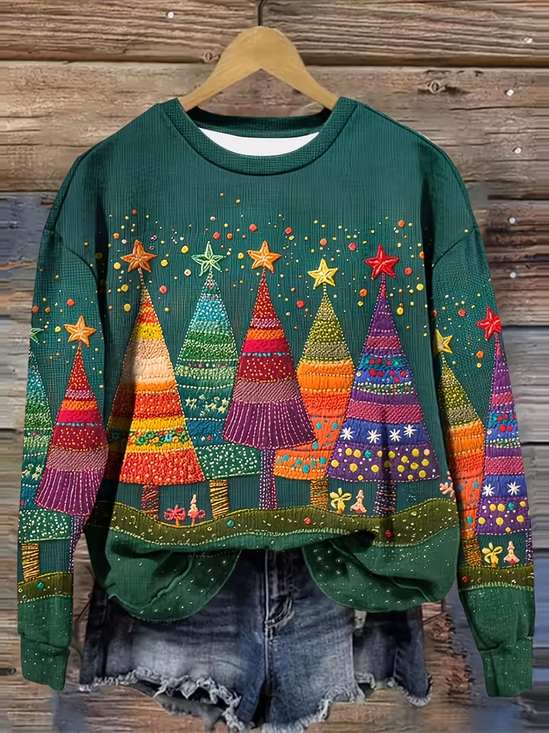Women Christmas Crew Neck Printing Casual Spring/Fall Long Sleeve Sweatshirt