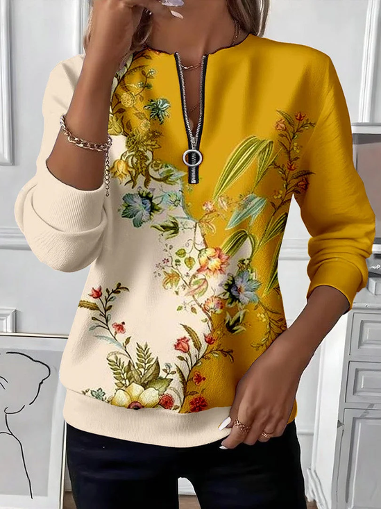 Women Floral Crew Neck Printing Casual Spring/Fall Long Sleeve Sweatshirt