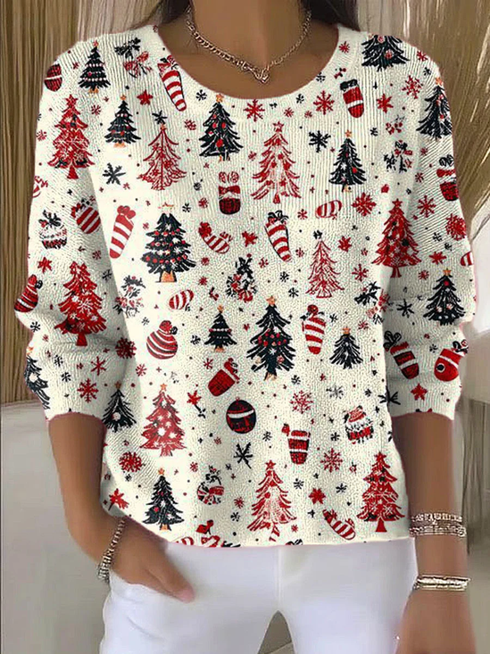 Women Christmas Printing Spring/Fall Casual Long Sleeve Crew Neck Sweater