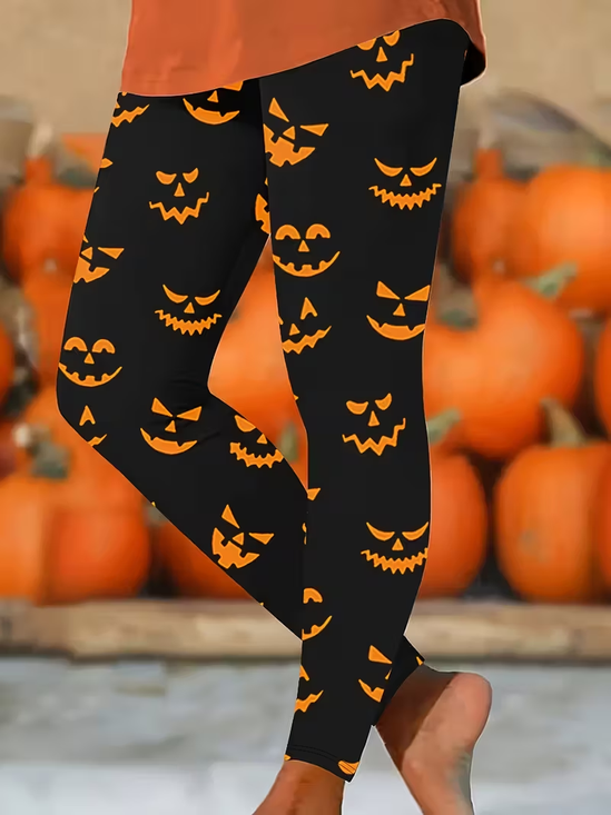 Women Halloween (pumpkin) Casual All Season Printing Long Leggings