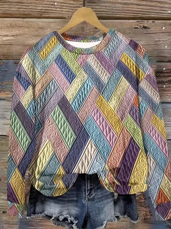 Women Abstract Crew Neck Printing Casual Spring/Fall Long Sleeve Sweatshirt