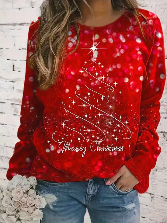 Women Christmas Long Sleeve Tee T-shirt Crew Neck Printing Casual Spring/Fall Graphic Tee Top