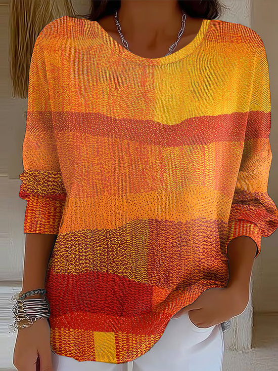 Women Abstract Printing Spring/Fall Casual Long Sleeve Crew Neck Sweater