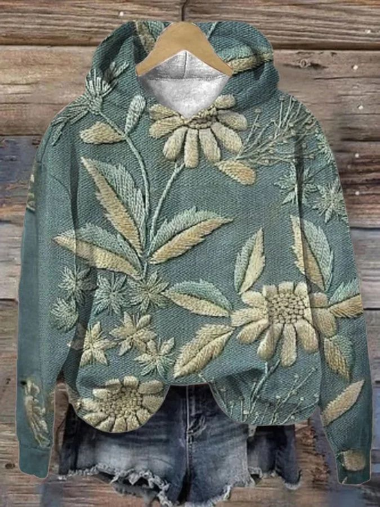 Women Floral Spring/Fall Printing Long Sleeve Casual Daily Hoodie