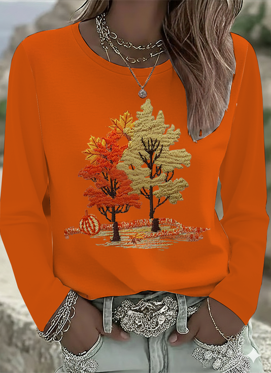 Women Maple Leaf Long Sleeve Tee T-shirt Crew Neck Printing Casual Spring/Fall Graphic Tee Top