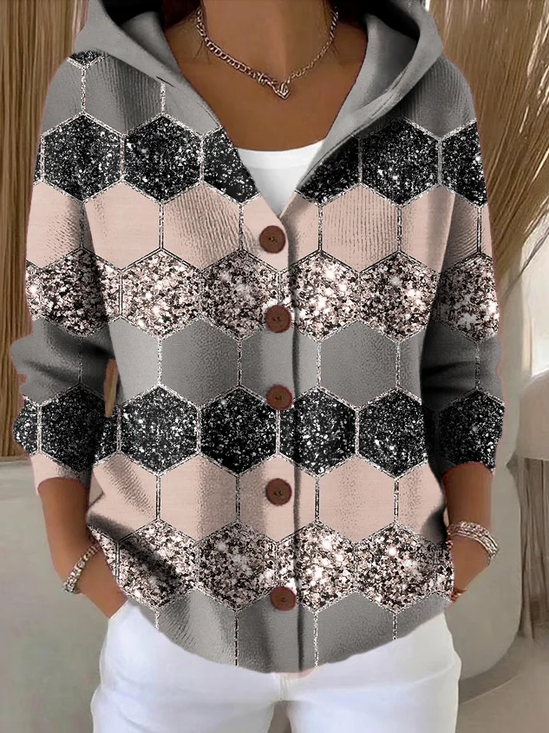 Women Abstract Printing Long Sleeve Hoodie Casual Spring/Fall Cardigan Outerwear