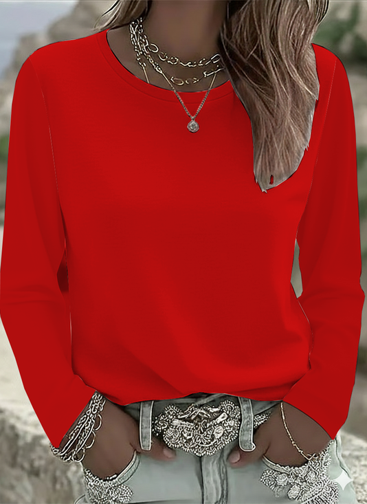 Women Plain Long Sleeve Tee T-shirt Crew Neck Printing Casual Spring/Fall Graphic Tee Top