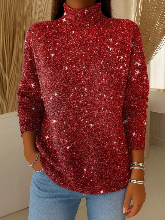 Women Christmas Printing Spring/Fall Vintage Long Sleeve Turtleneck Sweater